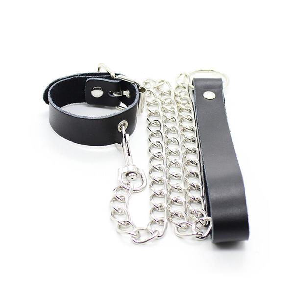 PENIS NECKLACE AND LEATHER STRAP WITH METAL CHAIN