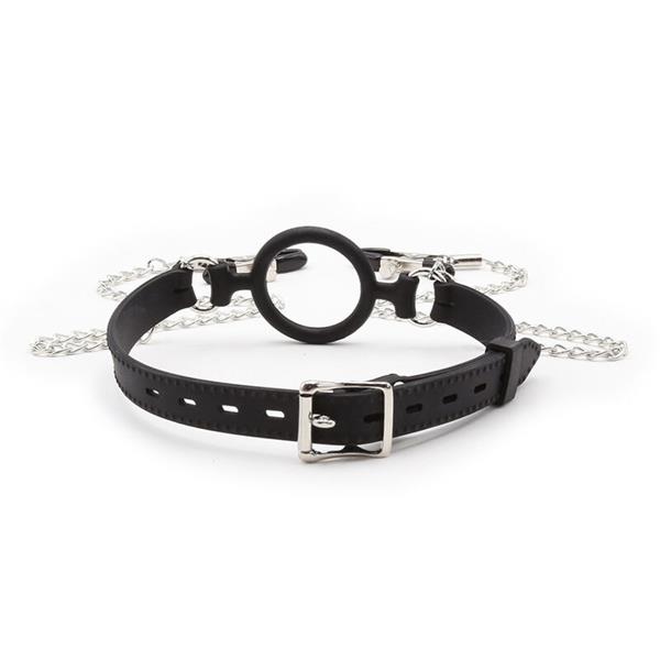 RING GAG WITH CHAINS AND NIPPLE CLAMPS
