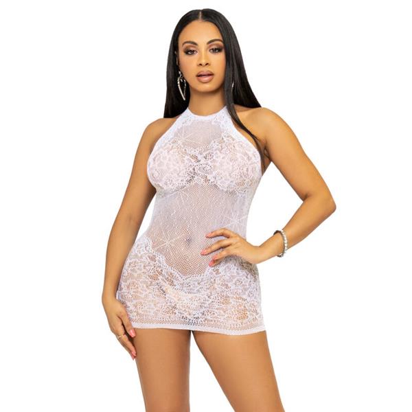 RHINESTONE HALTER MINI DRESS ONE SIZE - BLACK
