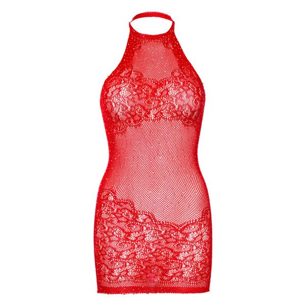 RHINESTONE HALTER MINI DRESS ONE SIZE - BLACK