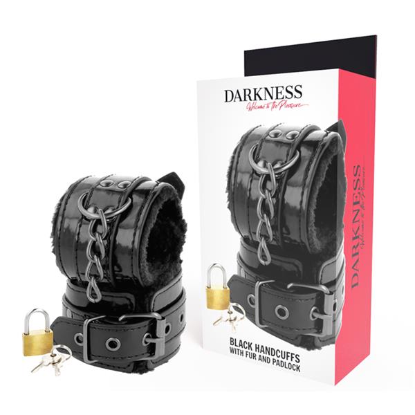 BLACK ADJUSTABLE LEATHER HANDCUFFS WITH PADLOCK
