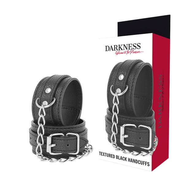 BLACK TEXTURED LEATHER HANDCUFFS