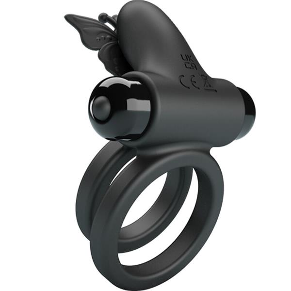 DOUBLE VIBRATING RING WITH BLACK STIMULATOR