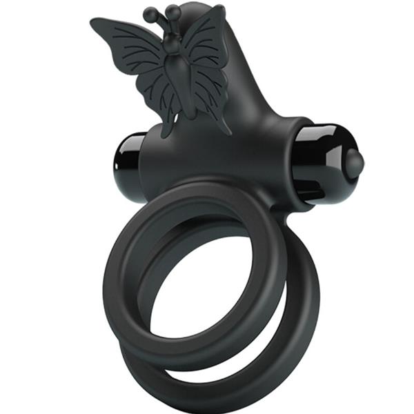 DOUBLE VIBRATING RING WITH BLACK STIMULATOR
