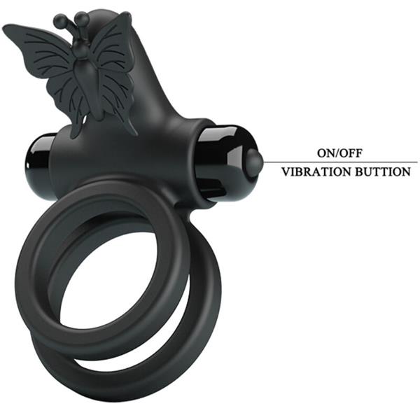 DOUBLE VIBRATING RING WITH BLACK STIMULATOR