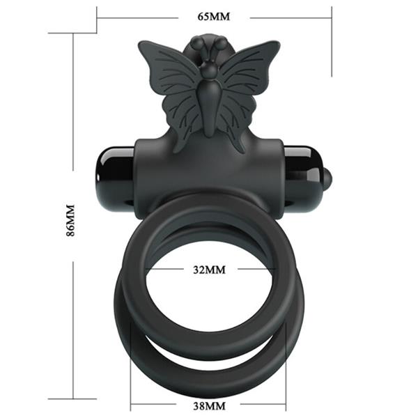 DOUBLE VIBRATING RING WITH BLACK STIMULATOR