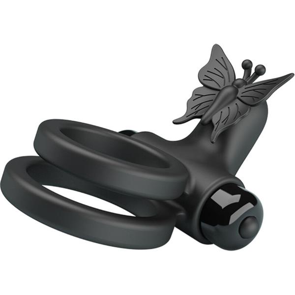 DOUBLE VIBRATING RING WITH BLACK STIMULATOR