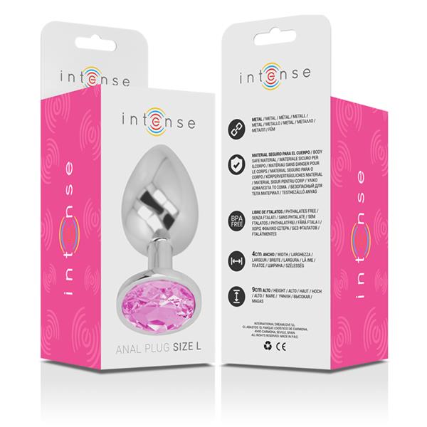 ALUMINUM METAL ANAL PLUG WITH PINK CRYSTAL SIZE L