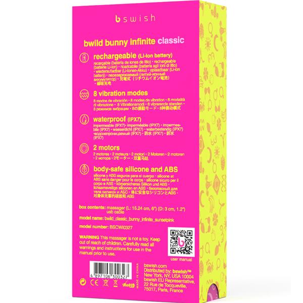 BWILD BUNNY INFINITE CLASSIC RECHARGEABLE VIBRATOR PINK SILICONE