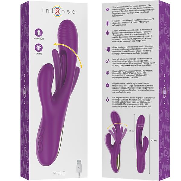 APOLO RECHARGEABLE MULTIFUNCTION VIBRATOR 7 VIBRATIONS WITH SWINGING MOTION PURPLE