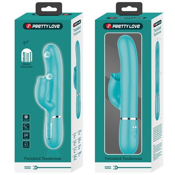 RABBIT VIBRATOR WITH LICKING AQUA GREEN