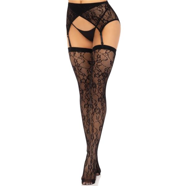 LACE THIGH HIGHS & GARTERBELT BLACK