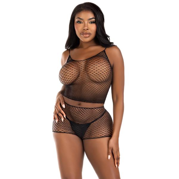 T-SHIRT & PANTS SET FISHNET BLACK