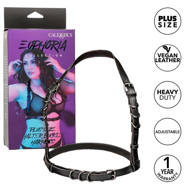 EUPHORIA PLUS SIZE HALTER BUCKLE HARNESS ČRN