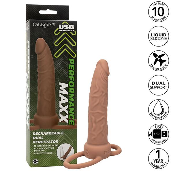 PERFORMANCE MAXX RECHARGABLE DUAL PENETRATOR BROWN SKIN