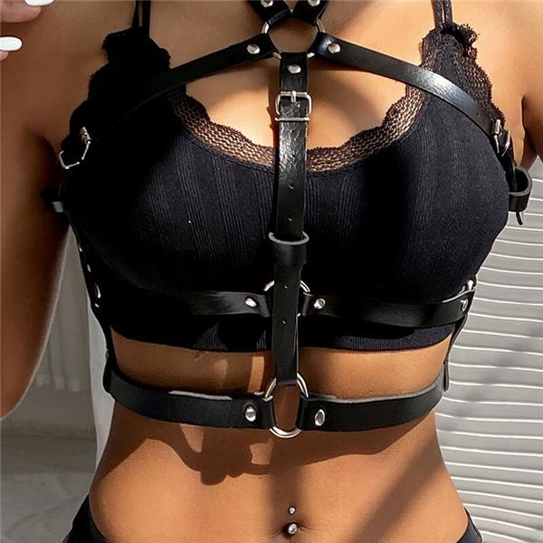 LEATHER RING CHEST HARNESS BLACK ONE SIZE