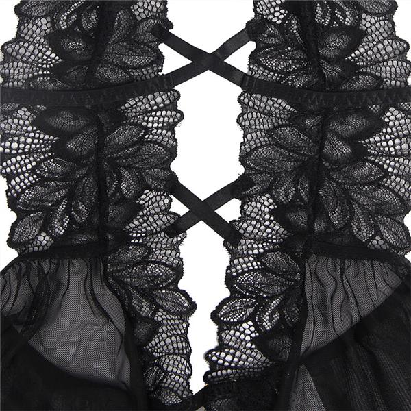 TEDDY HALTER NECK BARE BACK LACE BLACK S/M