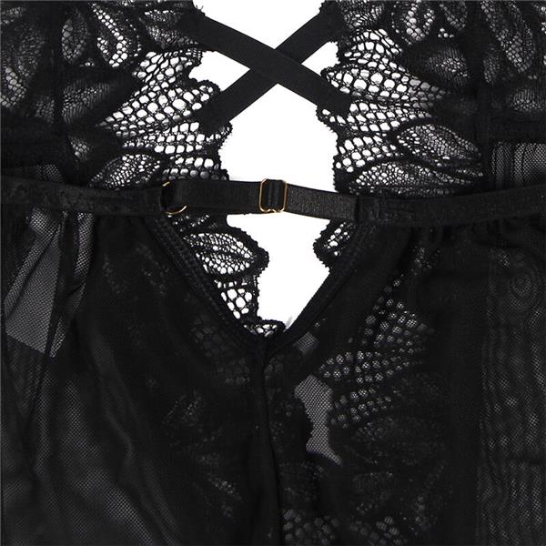 TEDDY HALTER NECK BARE BACK LACE BLACK S/M