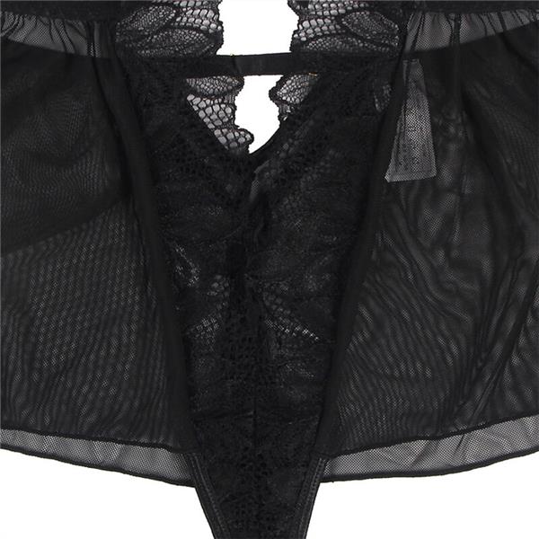 TEDDY HALTER NECK BARE BACK LACE BLACK S/M
