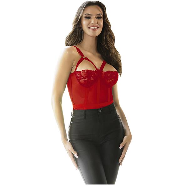 TEDDY WITH GARTER STRAP DETAIL CHEST RED S/M