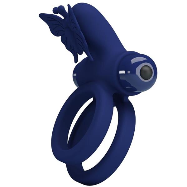 JAMELE DOUBLE RING WITH VIBRATION & BUTTERFLY STIMULATOR BLUE