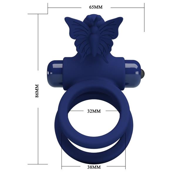 JAMELE DOUBLE RING WITH VIBRATION & BUTTERFLY STIMULATOR BLUE