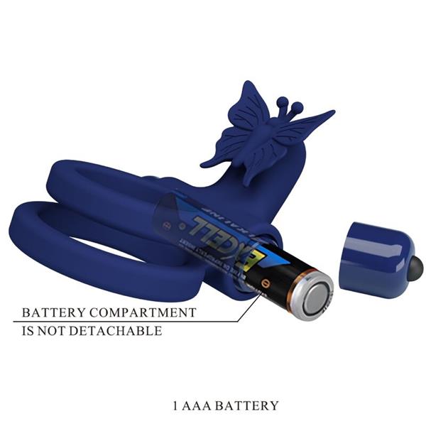 JAMELE DOUBLE RING WITH VIBRATION & BUTTERFLY STIMULATOR BLUE