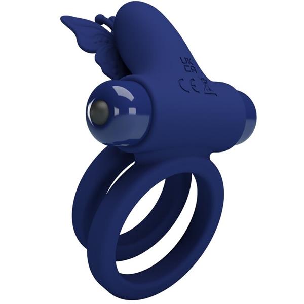 JAMELE DOUBLE RING WITH VIBRATION & BUTTERFLY STIMULATOR BLUE