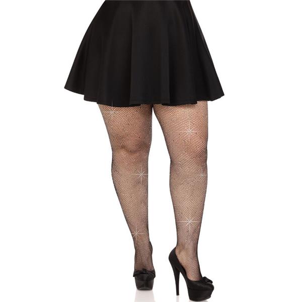 KRISTALIZIRANE MREŽASTE NOGAVICE ČRNE PLUS SIZE