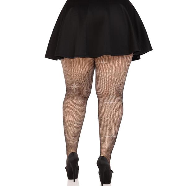 KRISTALIZIRANE MREŽASTE NOGAVICE ČRNE PLUS SIZE