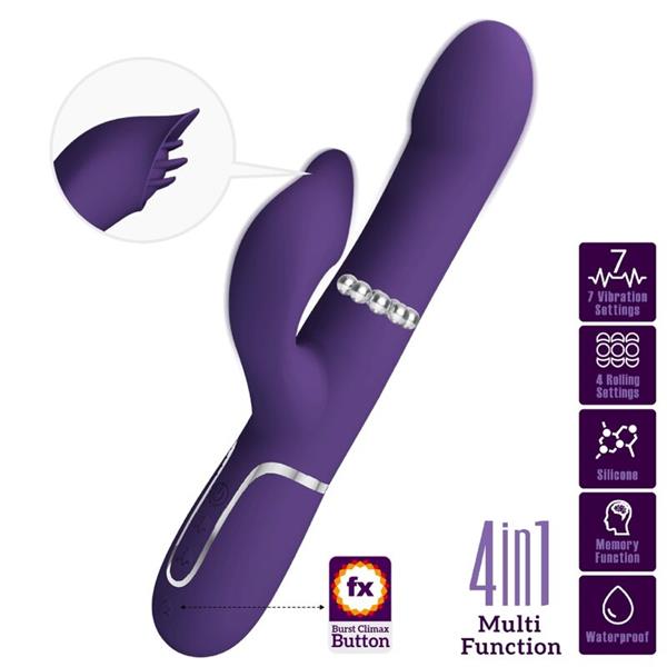 ZALIN RABBIT VIBRATOR PEARLS 4 IN 1 PURPLE