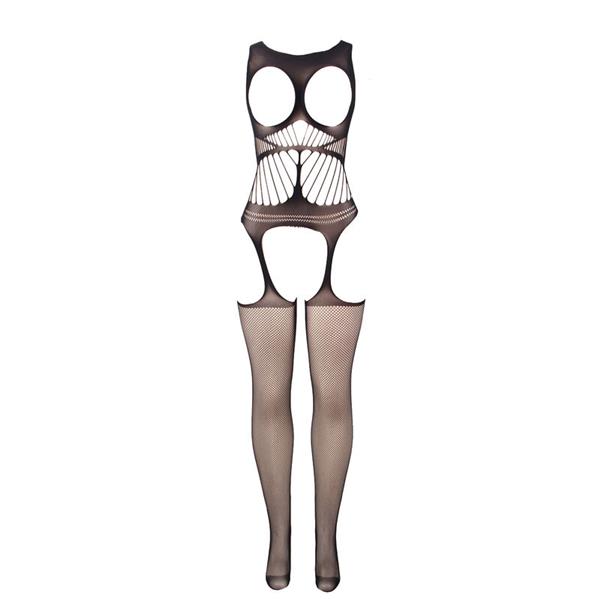 951900 RIBANA CROTCHLESS BODYSTOCKING S SKODEM IN ODPRTIM RAMENOM ČRNA ENA VELIKOST