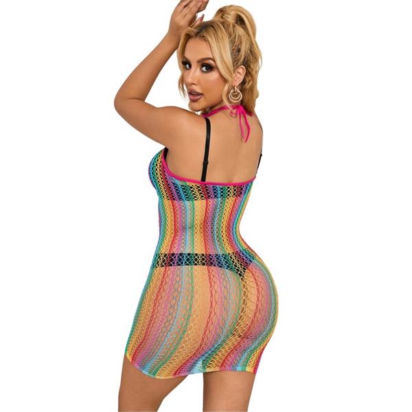 952341 RAINBOW FISHNET DRESS ONE SIZE