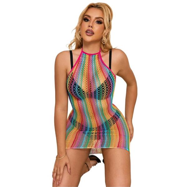 952341 RAINBOW FISHNET DRESS ONE SIZE