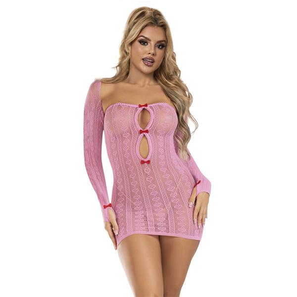 952471 PINK FISHNET DRESS ONE SIZE