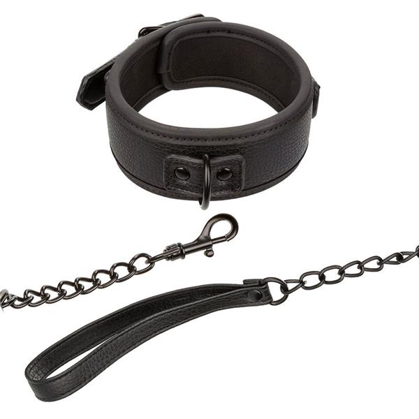 NOCTURNAL COLLAR & LEASH LEATHER ADJUSTABLE BLACK