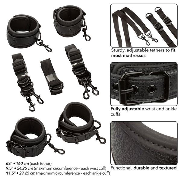 NOCTURNAL BED RESTRAINTS LEATHER ADJUSTABLE BLACK