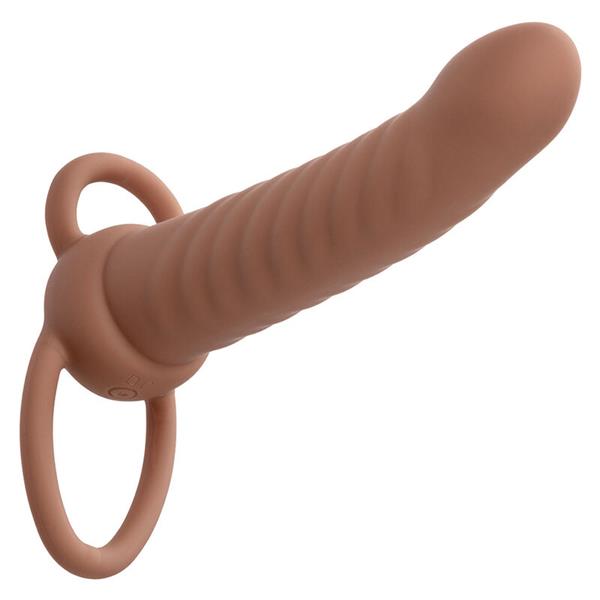 MAXX RIBBED DUAL PENETRATOR 10 VIBRATIONS BROWN