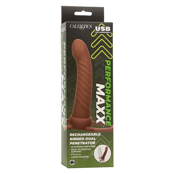 MAXX RIBBED DUAL PENETRATOR 10 VIBRATIONS BROWN
