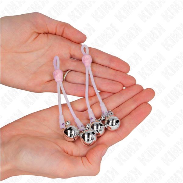 LUMINOUS SKULL NIPPLE CLAMPS WITH RING BELLS ADJUSTABLE PINK / SILVER