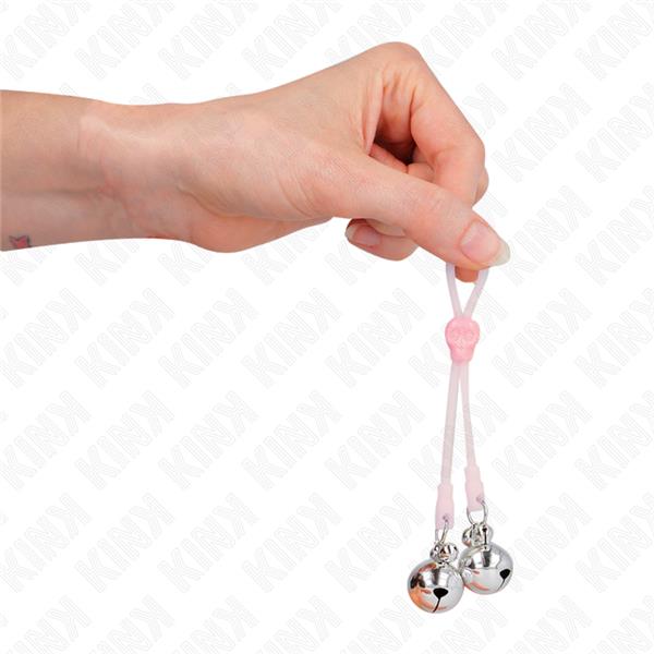 LUMINOUS SKULL NIPPLE CLAMPS WITH RING BELLS ADJUSTABLE PINK / SILVER