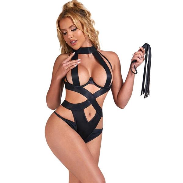 SEXY HALTER BODY WITH HARNESS BLACK S/M