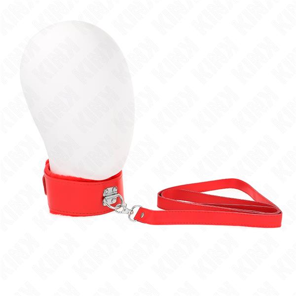NECKLACE WITH LEASH 116 CM WITH SILVER STUDS MODEL 4 RED ADJUSTABLE 40-48 CM X 6 CM