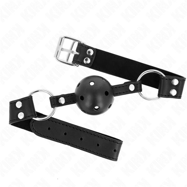 PROZRAČNI GAG S LOPTA 4 CM S DVOJIM RIVETOM MODEL 1 CRNI 62.5 x 2.5 CM PODESIVI 42-58 CM