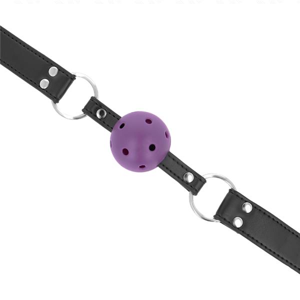 BREATHABLE BALL 4 CM GAG WITH DOUBLE RIVET PURPLE 62.5 x 2.5 CM ADJUSTABLE 42-58 CM