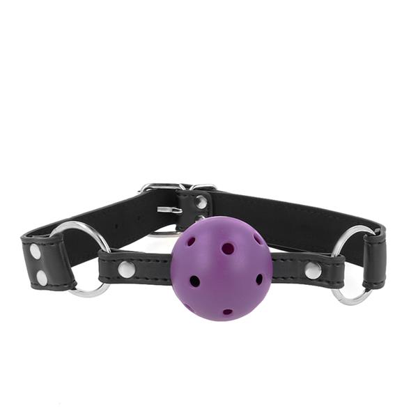 BREATHABLE BALL 4 CM GAG WITH DOUBLE RIVET PURPLE 62.5 x 2.5 CM ADJUSTABLE 42-58 CM