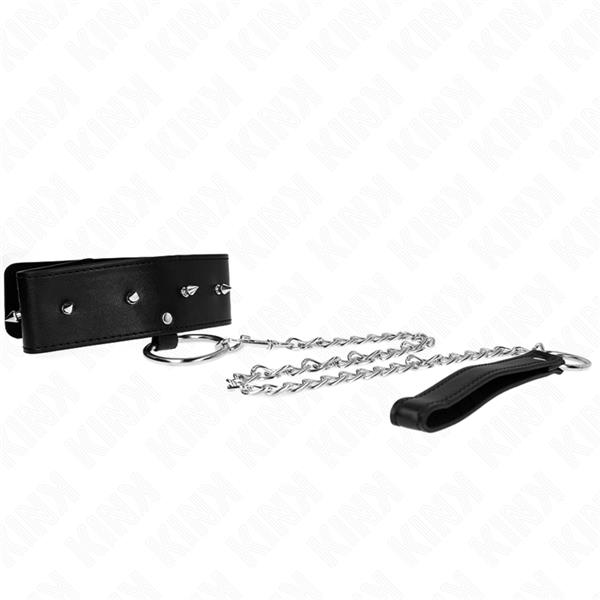 NECKLACE 65 CM WITH LEASH WITH SILVER STUDS MODEL 2 ADJUSTABLE 36-43 CM X 5 CM