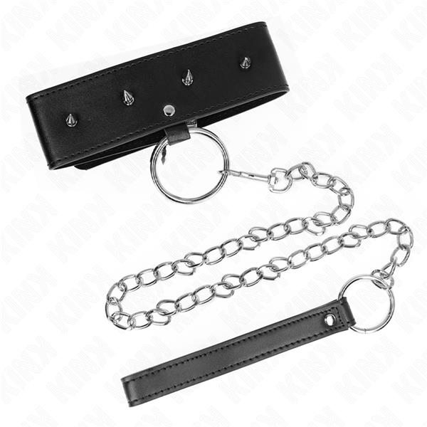 NECKLACE 65 CM WITH LEASH WITH SILVER STUDS MODEL 2 ADJUSTABLE 36-43 CM X 5 CM