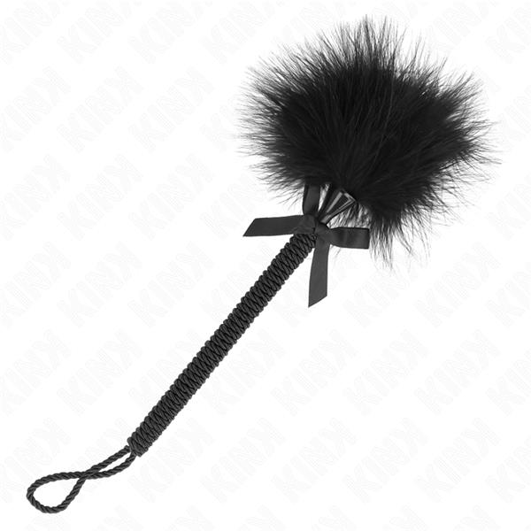 NYLON ROPE WAND WITH TICKLE FEATHERS AND BLACK BOW 25 CM