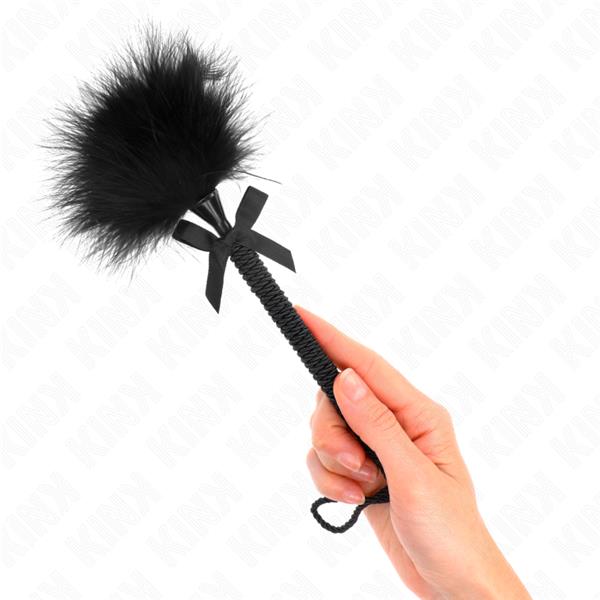 NYLON ROPE WAND WITH TICKLE FEATHERS AND BLACK BOW 25 CM